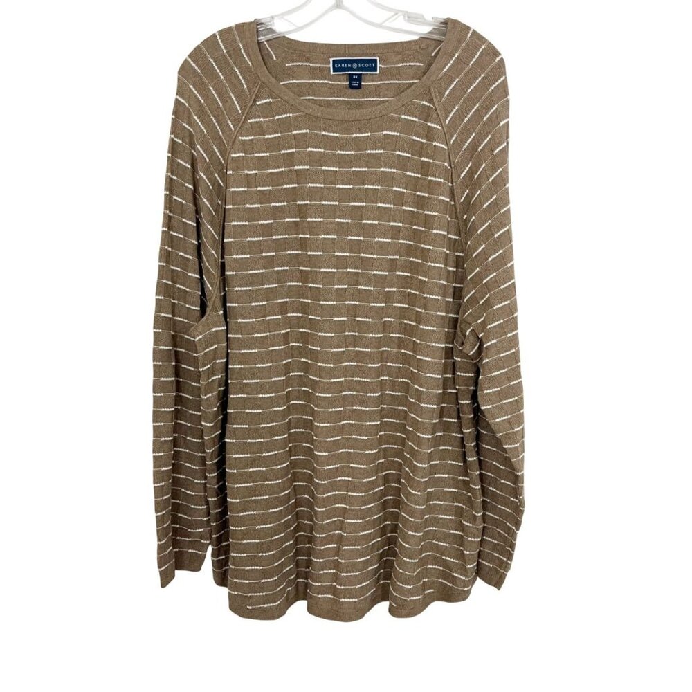 NEW‎ Karen Scott Brown & White Geometric Knit Pullover Sweater - Size 3X